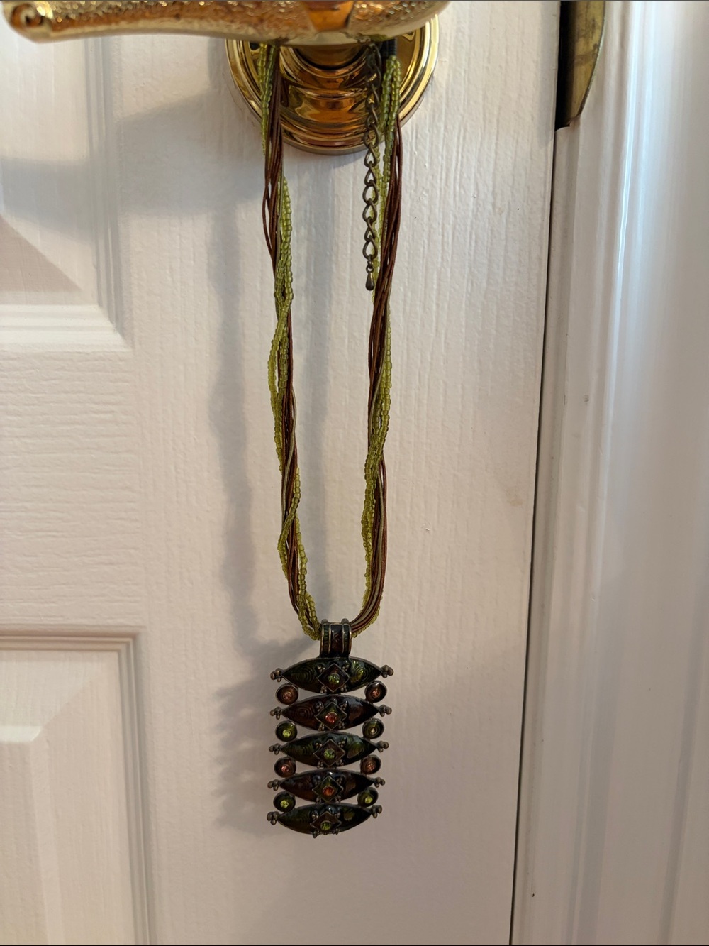 Green Beaded Multi-Strand Pendant Necklace